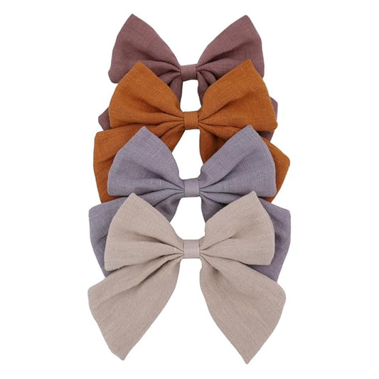 4 PCS Sailor Bow Hair Clips for Kids Girls Women Linen cotton Hair Bow Alligator Clips Baby Toddler Girl Mom Hair Accessories (Beige/Gold)