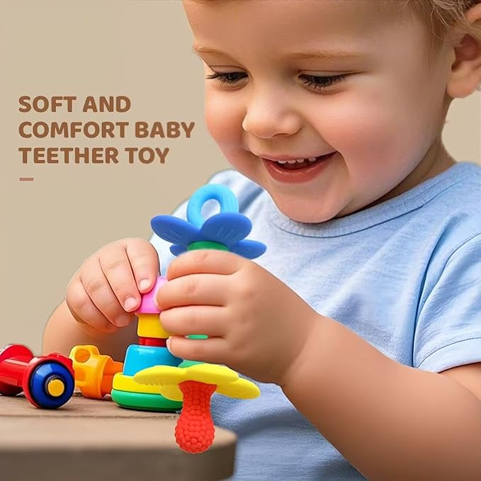 Baby Teething Toys Silicone Baby Teether Toy Soft Easy to Hold Babies Flower Teethers Chew Toy for Infant Toddlers Multiple Textures Teething Toys 3-6 Months