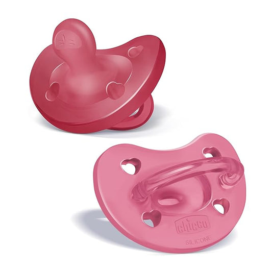 Chicco PhysioForma Orthodontic Pacifier for Babies 16-24 Months, 100% Soft Silicone, BPA Free & Breathing Support, 2-Pack with Sterilizing Case, Dark Pink