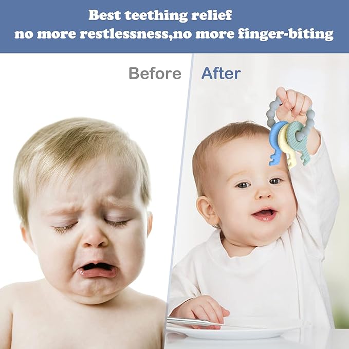 YAPROMO Baby Teething Keys - Soft Silicone Keys Teether, Cute Chew Toys for 3-18 Months Infants & Toddlers, Perfect for Baby Girls, BPA Free