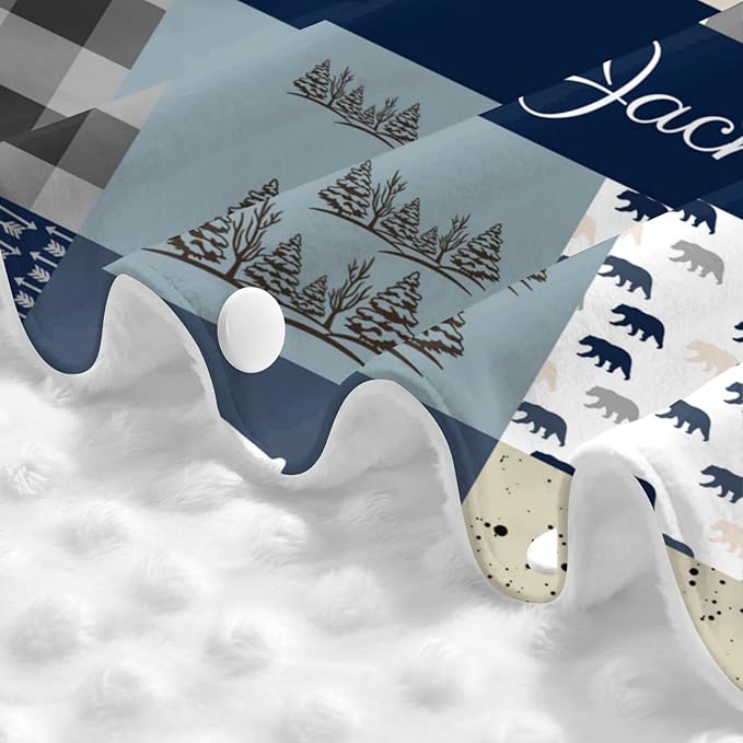 Personalized Woodland Bear Baby Car Seat Canopy for Babies with Name, Custom Blue Baby Car Seat Covers for Boys, Opening Minky Nursing Breastfeeding Cover Infant Carseat Canopies for Newborn