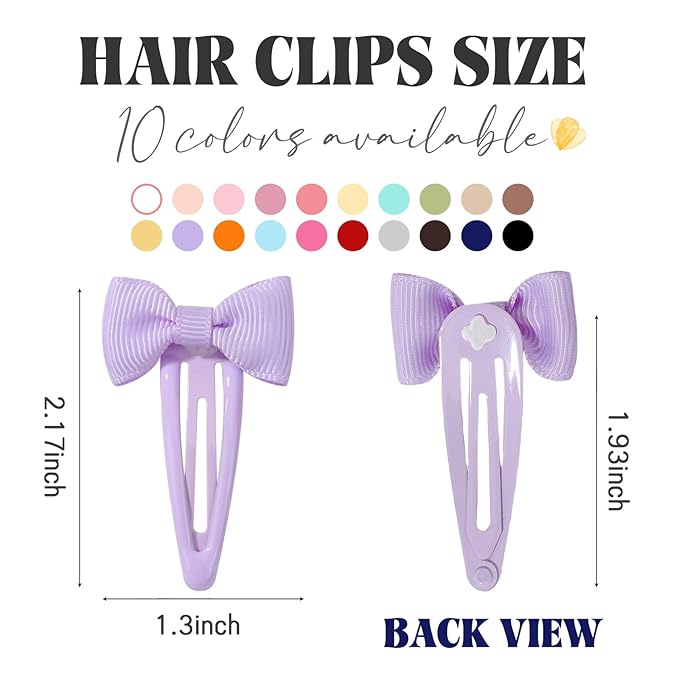 40PCS Hair Bows Clips for Toddler Girls, 2 Inch 20 Colors Grosgrain Ribbon Non Slip Metal Colorful Snap Hair Bows Barrettes for Baby Women Girls Toddler Kids Teens