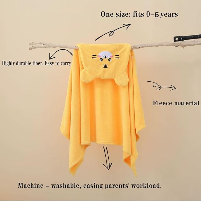 Toddler Baby Bath Towel with Hood 27.5"X55" Ultra Absorbent Soft Cozy Comfort Bathrobe Blanket, 0-6 Years Infant Shower Towel for Girls & Boys(Sunset Yellow)