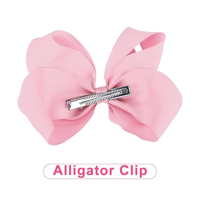DEEKA 16 PCS 4" Hand-made Hair Bow Grosgrain Ribbon Solid Color Hair Bow Alligator Clips Hair Accessories for Little Teen Toddler Girls -Light Pink