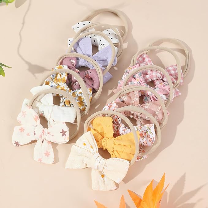 Baby Girls Floral Hair Bow Headbands 12 PCS, Flower Bow Stretchy Elastic Hairband for Newborn Infant Toddlers (pink NB 12 pcs)