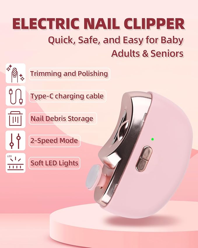 Upgraded Electric Nail Clipper, 3 in 1 Automatic Nail Trimmer and Polisher with LED Light & Clip Storage