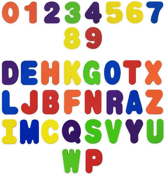 BabyBibi 36 PCS Stick-On Foam Letters & Numbers – Non-Toxic, BPA Free, No Mold Tub Toys – Colorful, Educational, Fun ABC Learning for Toddlers & Babies
