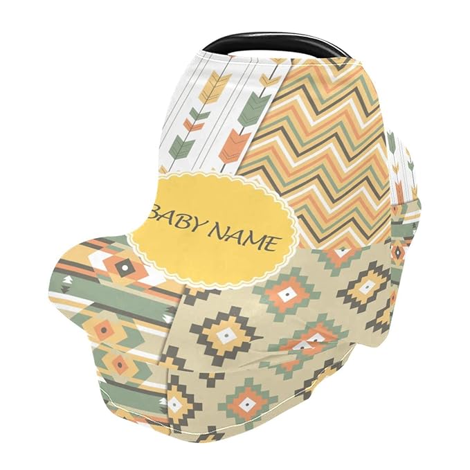 Personalized Boho Arrow Baby Car Seat Cover for Girls Boys Newborn, Custom Baby Carseat Canopy with Name, Multiuse Nursing Covers, Infant Stroller Cover, Breastfeeding Scarf