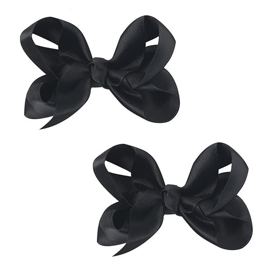 3 Inch Satin Bow for Little Girls - 2 Pcs (Black)