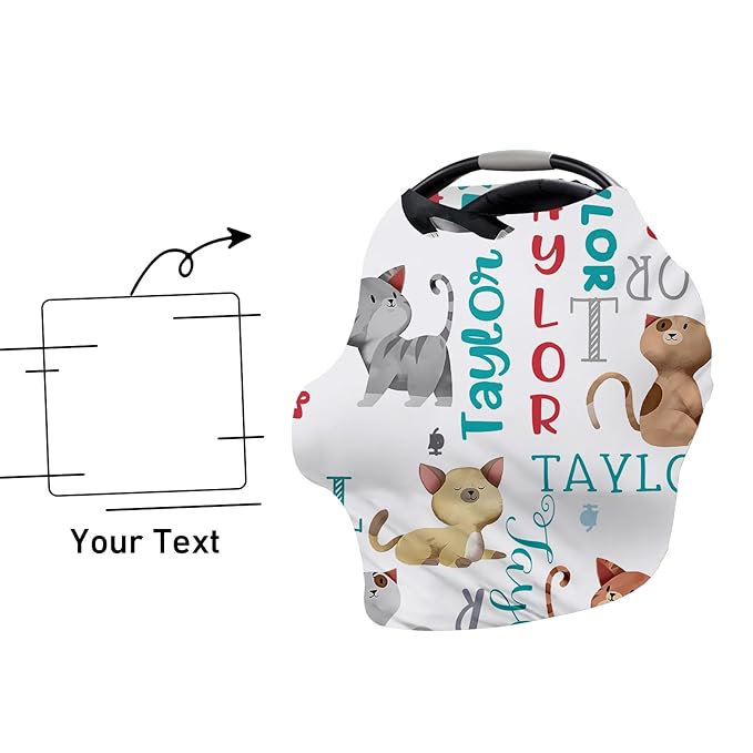 Personalised 7 in 1 Car Seat Cover for Girls and Boys - Multipurpose Breast Feeding White Cat Print Cover, Nursing Cover, Grocery Cart Cover - Birthday Gift for Babies(27"x29")