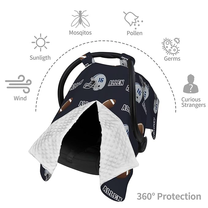 Personalized Baby Car Seat Canopy with Name, Football Theme Nursing Cover & Infant Car Seat Canopy, Shower Gift for Newborn Baby Boys