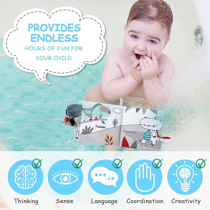 Vicloon Cloth Books, 3D Touch and Feel High Contrast Cloth Book, Baby Books Toys for Baby 0-12 Months, Soft Sensory Crinkle Book for Infants Toddler, Newborns Shower (Lion)