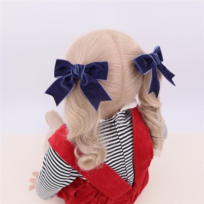 2 Pcs Cute Navy Blue Velvet Hair Bow Clips 3" Bowknot Alligator Clip Barrettes Hairpins for Girl Kids Accessories