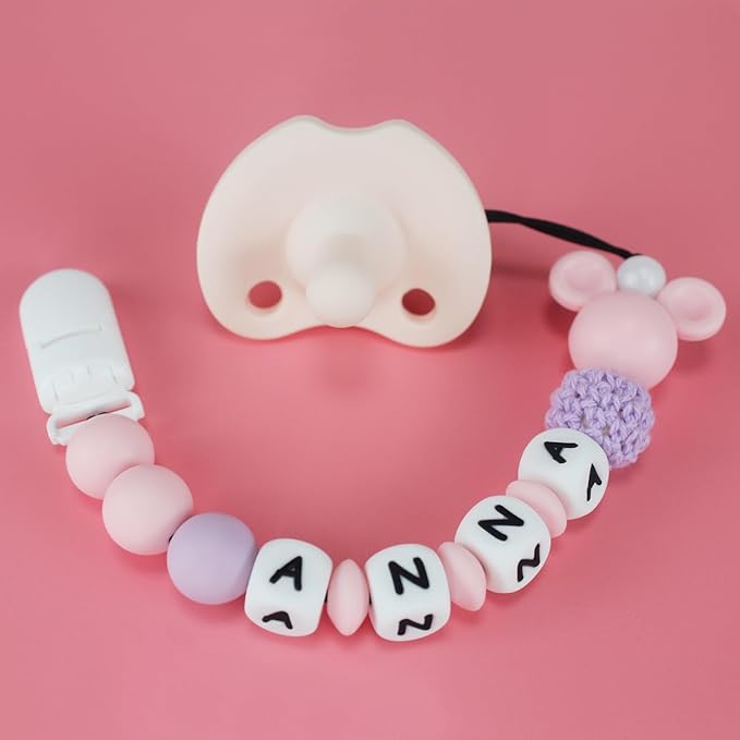 Personalized Pacifier Clip with Name, Customized Pacifier Holder with Name for Baby, Paci Clips with Mouse Head Design