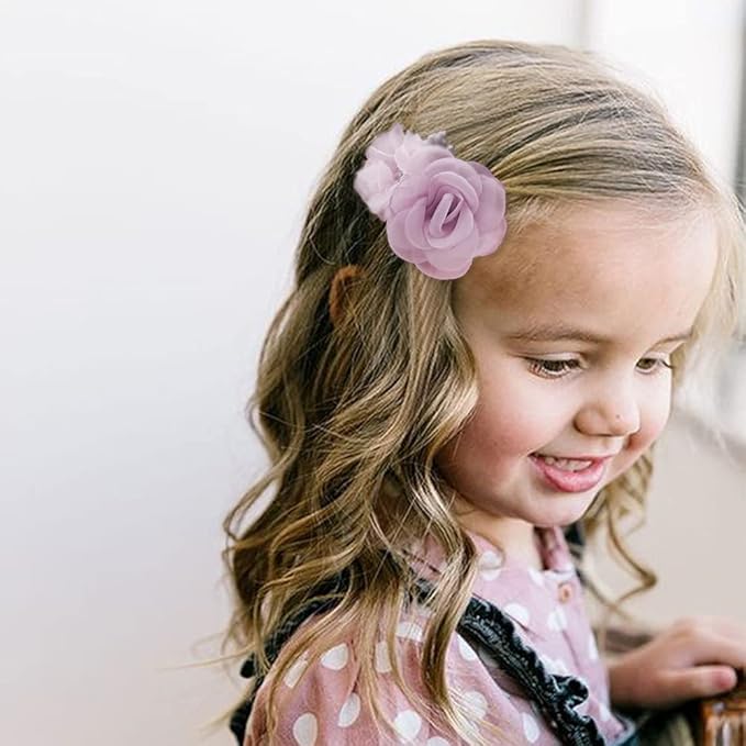 Flower Hair Clips Set for Baby Girl Lightweight Floral Hair Bow Accessories with Boutique Fully Lined Alligator Clip 3pcs for Toddler Teens Gifts
