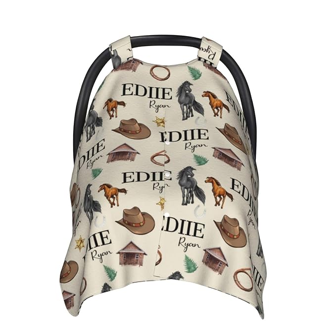 Personalized Baby Car Seat Canopy for Babies, Custom Name Cowboy Western Baby Car Seat Covers for Boys, Opening Minky Nursing Breastfeeding Cover for Infant, Carseat Canopies for Newborn
