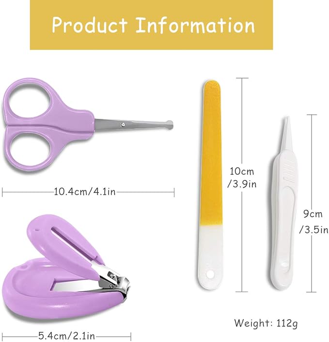 SONARIN Transparent Lid Baby Nail Kit,4-in-1 Baby Grooming Kit,with Baby Nail Clippers,Scissor,Nail File&Tweezer,Baby Nail Care Kit for Newborn,Infant or Toddler(Light Purple)