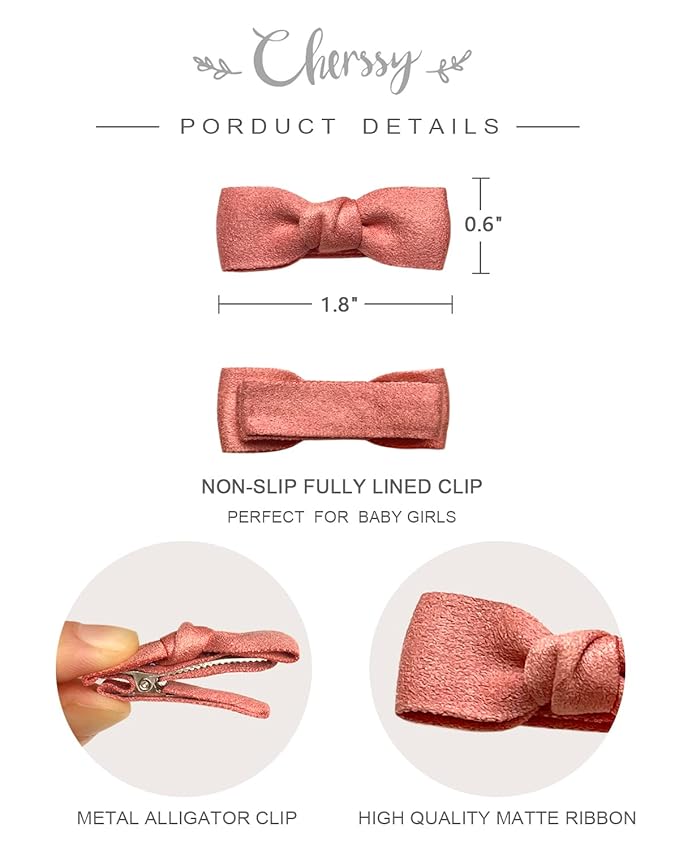 Boutique Baby Hair Clips, 12pcs Suede Mini Bows Hair Barrettes, Fully Lined Hair Pins for Infant Toddler Girl's Fine Hair by Cherssy
