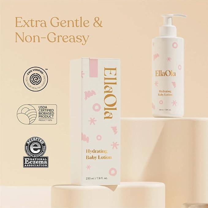 ELLAOLA Soothing Baby Lotion for Dry, Eczema Prone & Sensitive Skin with Jojoba Oil + Squalane - Moisturizing, Nourishing Lotion for Newborns, Babies & Kids, Fragrance Free | 7.8 fl. oz.