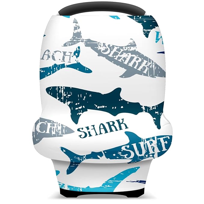 Baby Car Seat Stroller Covers Beach Shark Nursing Cover Breastfeeding Scarf Soft Breathable Stretchy Infant Car Canopy Coverage Carseat Cover for Boys and Girls Multi Use