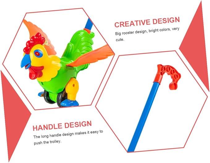 SUPVOX Push and Pull Rooster Walker for Detachable Handle Learning Cart Early Educational Animal Plaything for Walking Development and Observation Skills Safe Plastic Design Random Color