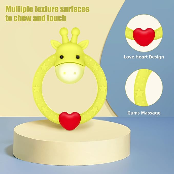 3 Pack BPA Free Silicone Giraffe Ring, Valentines Day Gifts Baby Teether, SHARE&CARE Heart Baby Teething Toys for 3 Months Above Infant Sore Gums Pain Relief, Women Gift for Mom, Wife,Her