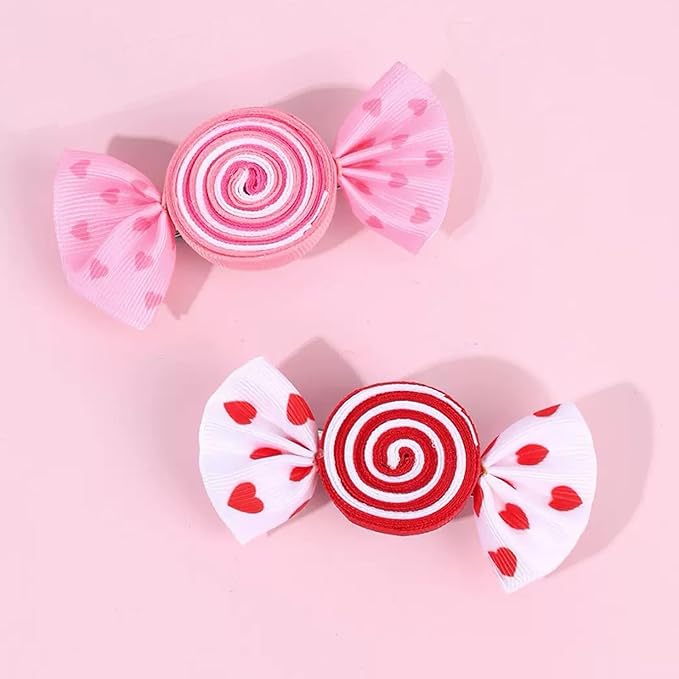 Valentines Heart Hair Clips Pink Candy Hair Barrettes Valentine's Day Ribbon Alligator Clips Sweet Hair Accessories for Girls Toddler
