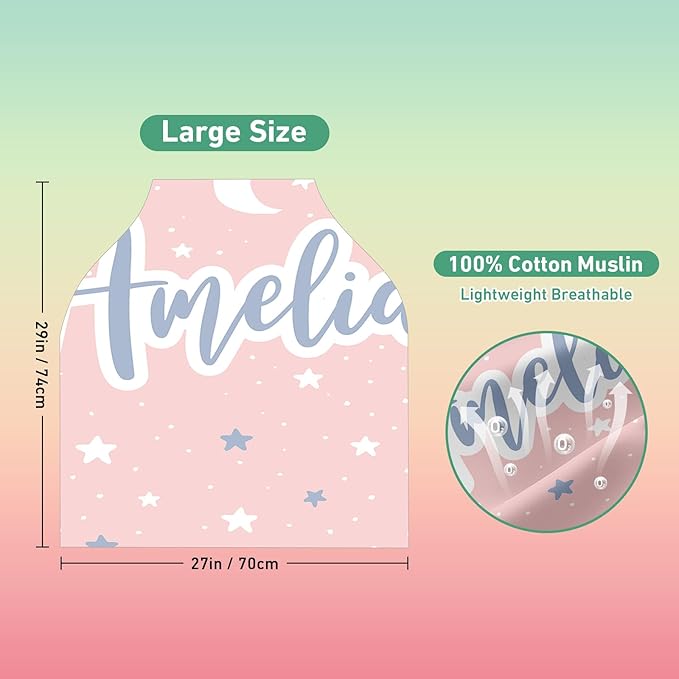 Custom Car Seat Covers for Babies - Breathable Baby Car Seat Cover for Girls Boys, Pink Moon Kick-Proof Newborn Carrier Canopy Stretchy Stroller Cover for 4 Seasons