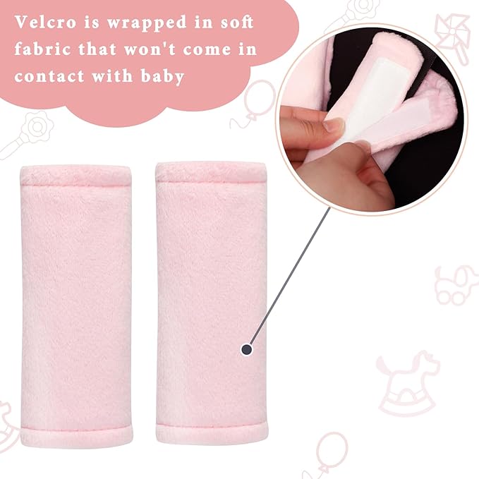 SWESEN Baby Car Seat Belt Covers for Boys and Girls, Carseat Shoulder Padding, Soft Car Seat Neck Cover, Mink Car Seat Straps Shoulder Pads, Solid Colour Stroller Strap Cover for Baby Kids, Pink
