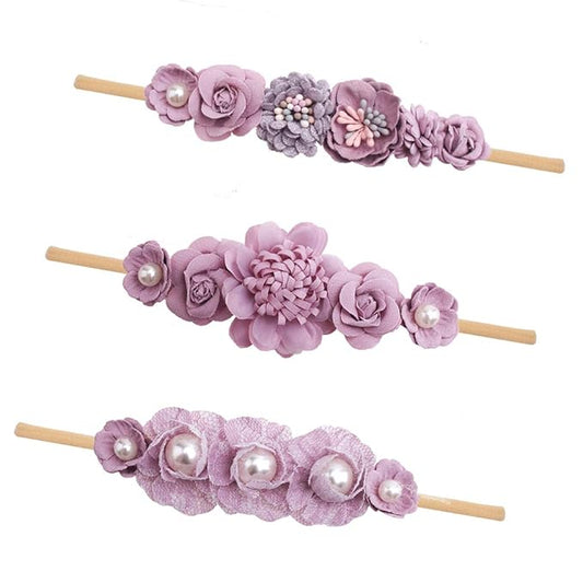 cherrboll 3pcs Baby Girl Flower Headbands, Super Soft & Stretchy Nylon Floral Hairbands for Newborn Toddler