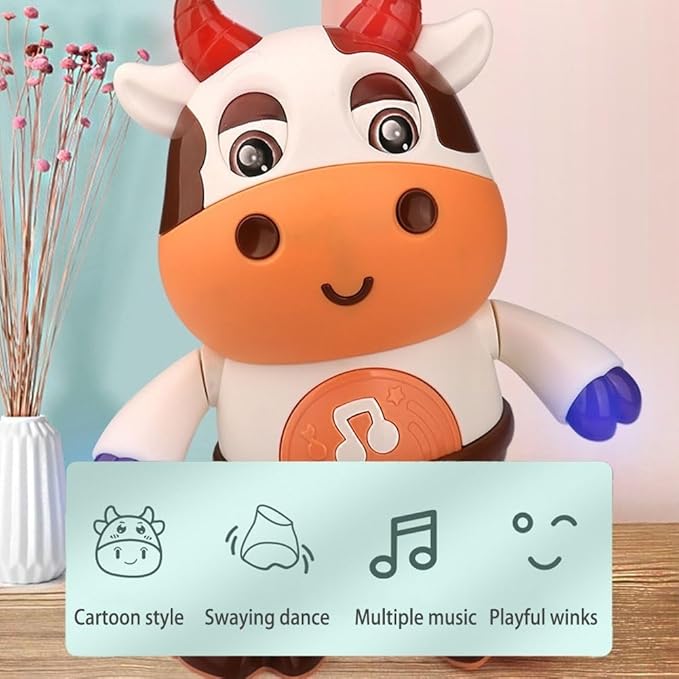 Dance Cow Light up Dancing Cow for Active Fun, Dancing Cow Toy, Musical Cute Cow, Interactive Music Crawling Toy, Baby Animal Sounds Toys, Toddler Sensory Educational Toys with Light