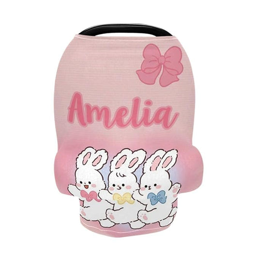 Personalized Baby Car Seat Cover for Babies, Custom Name Baby Car Seats Canopy for Girls, Nursing Breastfeeding Stroller Covers for Infant Newborn, Shower Gift for Baby (Cute Rabbit Pink)