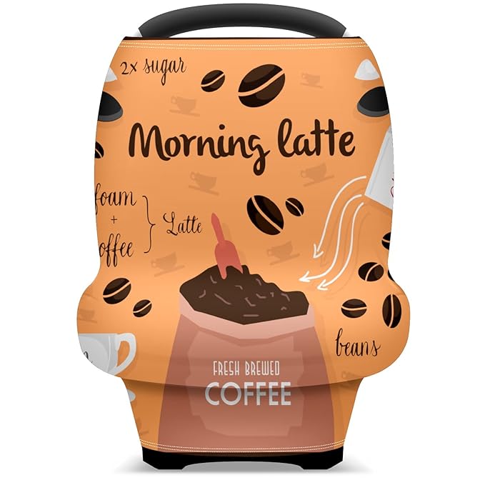 Baby Car Seat Stroller Covers Coffee Latte Spoon Nursing Cover Breastfeeding Scarf Soft Breathable Stretchy Coverage Carseat Canopy Cover for Boys and Girls Multi Use