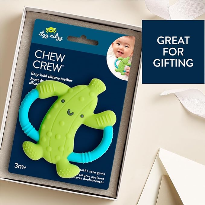 Itzy Ritzy Pickle-Shaped Baby Teether with Handles – Silicone Teether for Babies with Easy-Grab Handles and Textured, Teethable Surfaces – Baby Teething Toy for 3 Months & Up (Pickle)