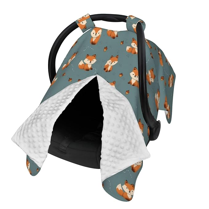 Kiuloam Cute Fox Pine Cone Baby Car Seat Canopy, Nursing Cover for Mom Breastfeeding Scarf, Infant Car Seat Cover/Multiuse Baby Stroller Covers for Babies Boys Girls