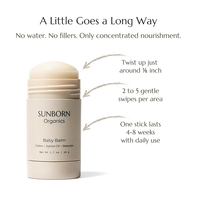 Baby Balm | 3 Natural Ingredient Moisturizing Stick for Eczema Relief, Sensitive Skin & Diaper Rash | Grass-Fed Tallow, Organic Jojoba & Beeswax | Lab Tested Baby-Safe, Made in USA