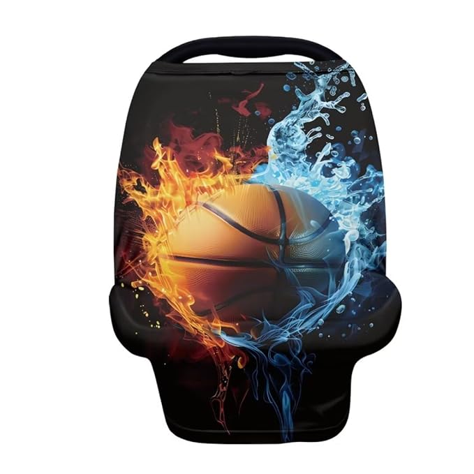 Coldinair Basketball Fire Water Car Seat Cover for Babies Boys Girls,Nursing Cover,Soft Stretchy Infant Carseat Canopy,Shopping Cart/High Chair/Stroller Covers