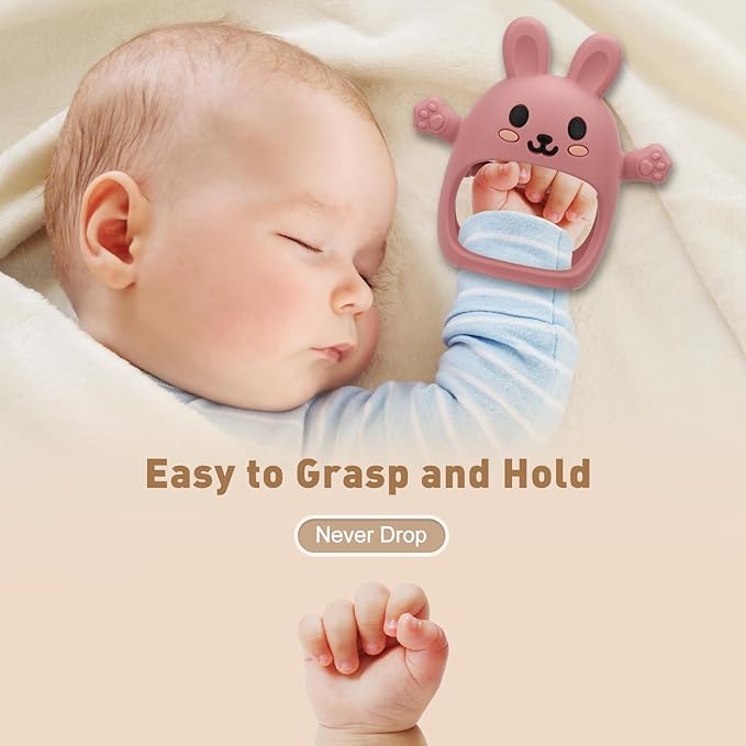 Easter 2 Pack Baby Teething Toys for 3-6 6-12 Months, Soft Silicone BPA Free Bunny Teething Mitten, Easter Basket Stuffers Chew Teether Toys 0-3 6 9 12 Months for Babies Sucking Needs