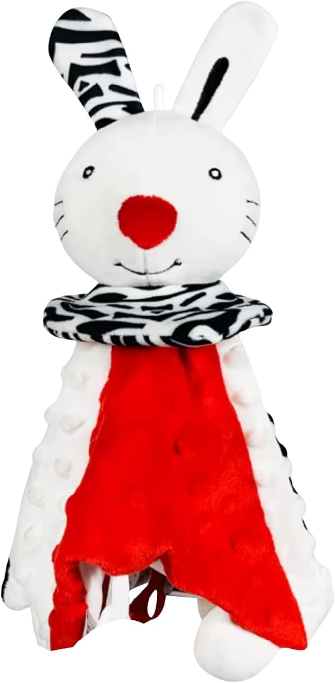 High Contrast Baby Security Blanket-Soft Sensory Lovey for Babies-Red, Black and White Blankie Comfort Toy (Bun Bun the Snuggle Bunny)