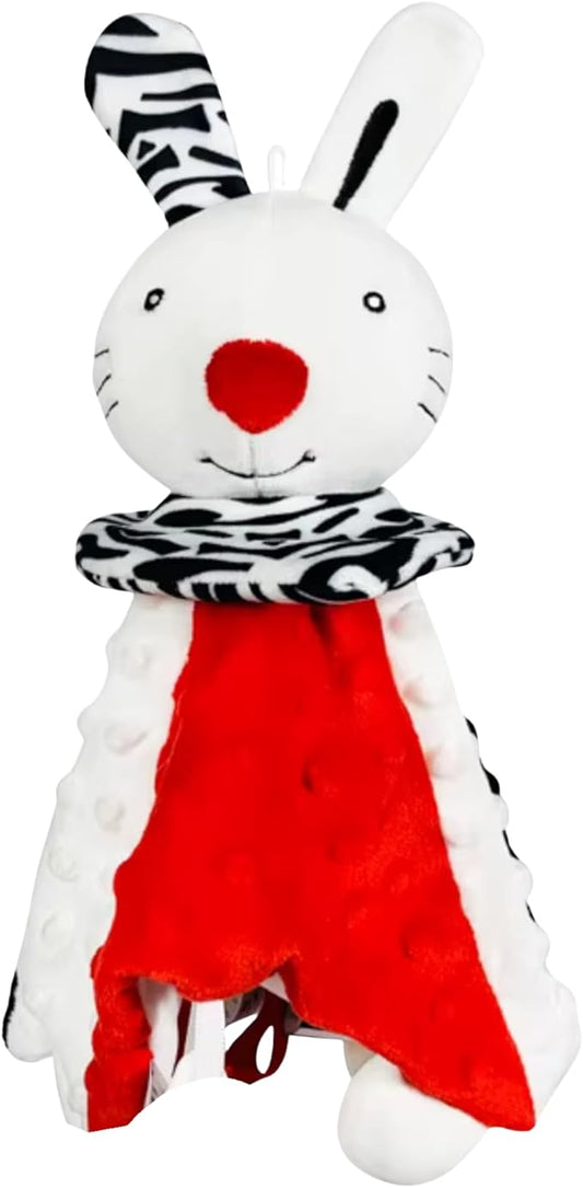 High Contrast Baby Security Blanket-Soft Sensory Lovey for Babies-Red, Black and White Blankie Comfort Toy (Bun Bun the Snuggle Bunny)