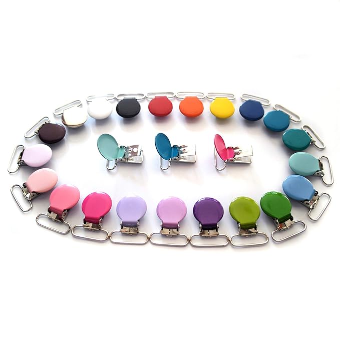 21 Enamel Metal Round Pacifier Clips/Garment Suspender Clips Baby Pacifier Clips for Making DIY Craft Supplies for Dummy Soother Bib Holder Clip