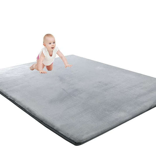 HOMBYS Thick Play Mat for Playpen 84x60, Supportive 0.8" Memory Foam Baby Play Carpet Mat with Non-Slip Backing for Kids Toddler Crawling and Play, Super Soft Velvet Playmat for Nusery, Grey