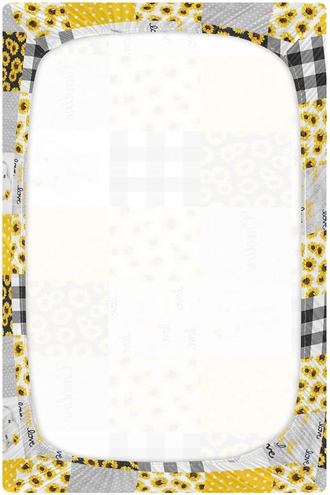 Personalized Pack and Play Sheets with Name, Custom Name Baby Mini Crib Sheets for Baby Boys Girls, Name Pack n Play, Fitted Sheet with Name, Soft and Breathable Material (Sunflower Elephant)