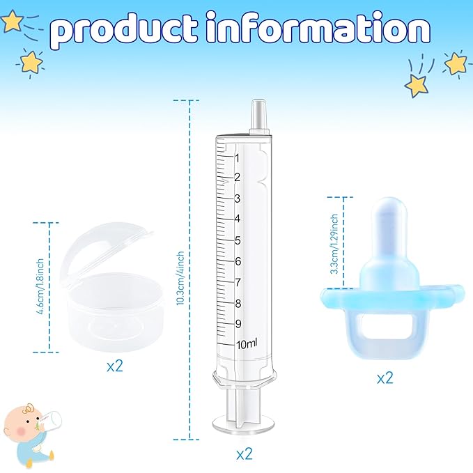 Baby Medicine Dispenser, Baby Medicine Syringe, 0 Months and up Baby Pacifiers, 100% Silicone Pacifiers, BPA-Free (Blue, Model 2)