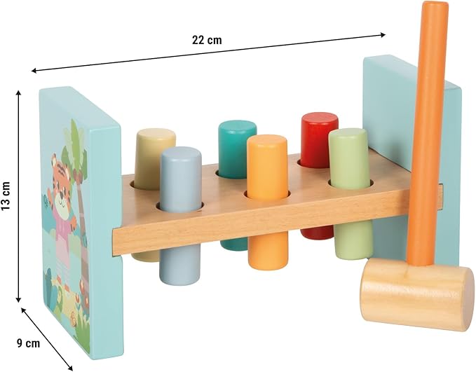 small Foot Jungle Friends 12763 Knock Bench Robust Knocking Game Made of FSC 100% Certified Wood with Jungle Motifs for Children from 12 Months