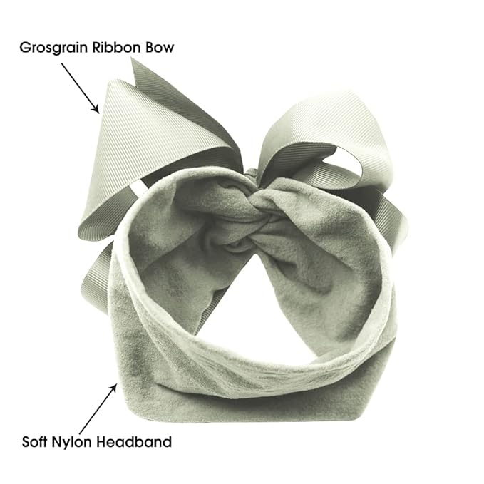 JIAHANG Grosgrain Ribbon Bow Nylon Headbands, 5.3 Inches Hair Bow Soft Turban Headwrap 9Pcs for Baby Girls Newborns Infants Toddlers (40KF-ribbon flower)