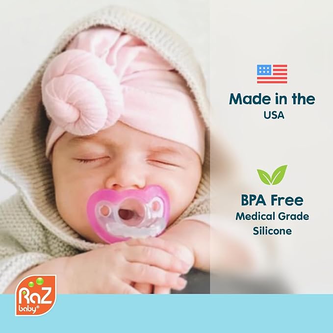 RaZbaby Jollypop Pacifier for Babies 3 Months and Up, USA Made, Natural Shaped Orthodontic Binky, Lovingly Shared in NICUs & Hospitals Worldwide, Medical-Grade 100% BPA-Free, 3m+ (Variety, 4 Count)