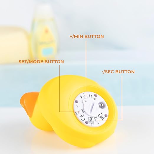 Todays Kids Duck Baby Bath Thermometer & Clock - Fahrenheit & Celsius Baby Essentials - Room & Water Thermometer - Soft Material