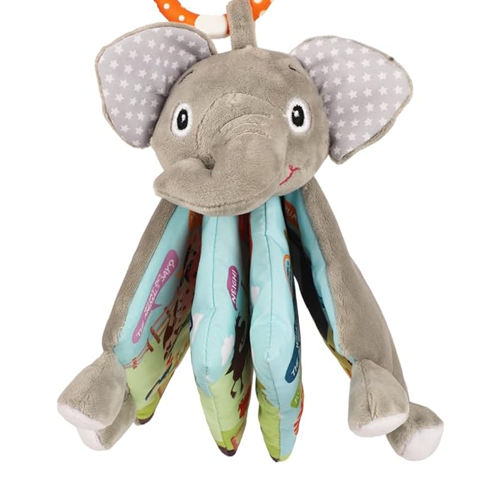 Elephant Baby Books Toys, 0-6-12 Months, Loveys, Crinkle Books for Babies, Easter Baby Gifts Shower, Infant Toys, 1-2 Year Old, Soft Cloth Book, for Baby Girls Boys- Medium
