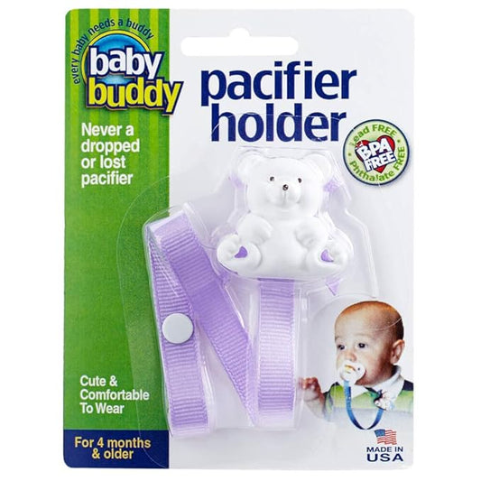 Baby Buddy Pacifier Clip Holder, Newborn Essential with Universal Fit for All Binky and Teether Brands, Ages 4+ Months, Lilac, 1 Pack